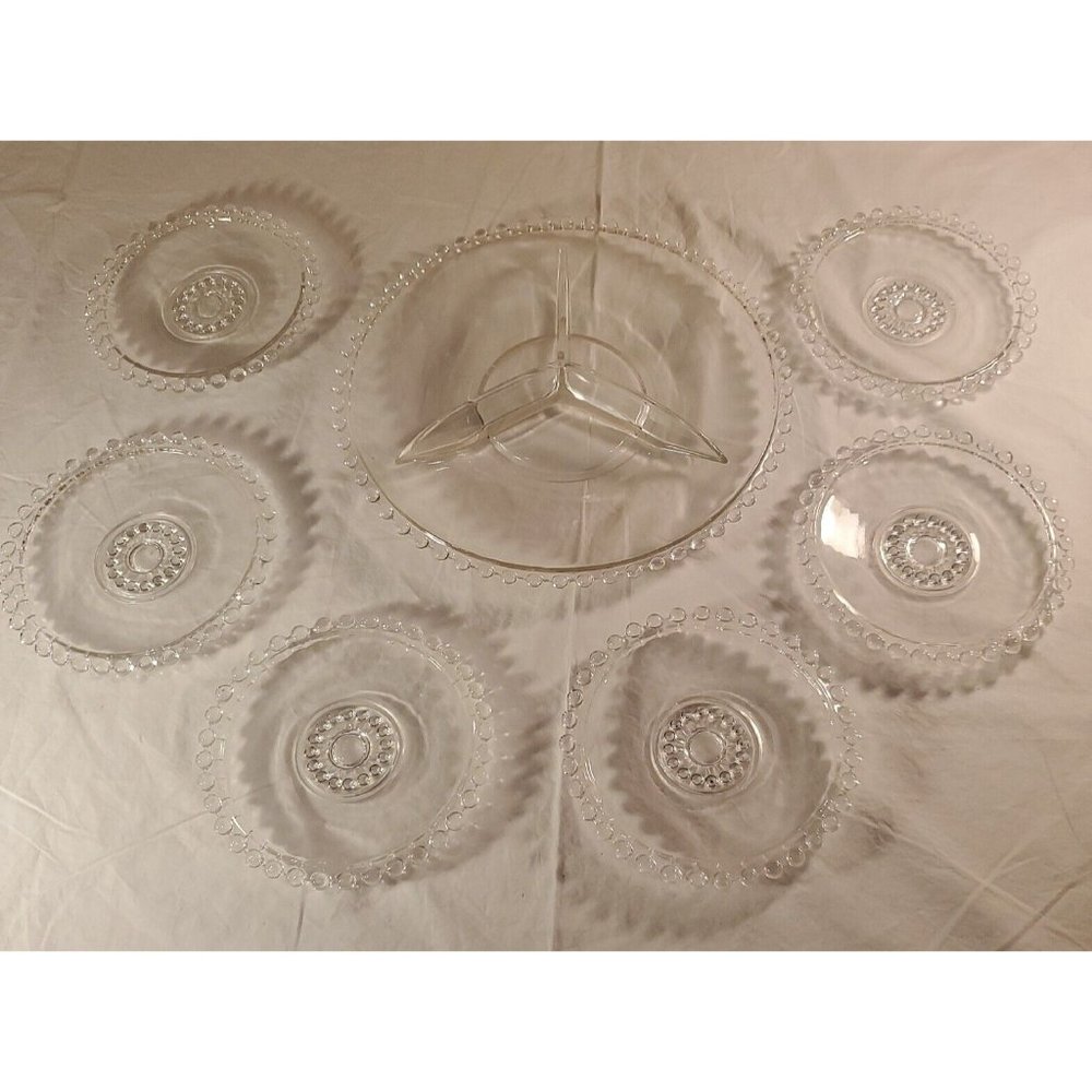 Candlewick Relish Pickle Dish and 6 plates set of 7, Vintage from France,